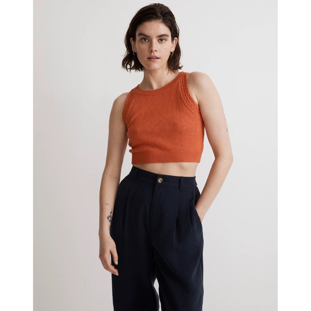Madewell NWT Crochet-Trim Crop Sweater Tank Orange Size Small Cottagecore‎ Knit